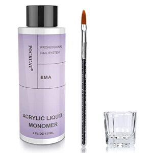 Monomer Acrylic Nail Liquid With Acrylic Powder;4oz With Acrylic Brush And Glass Cup. Acrylic Nail Liquid Can Be Salon At Home