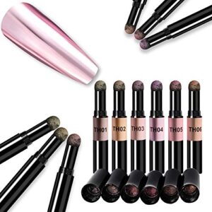 6 Packs Holo Air Cushion Powder Pen for Nails – Mirror Effected Chrome Nail Powder>Magic Air Cushion Powder Pen>Nail Art Powder Decoration Pen Dual-Use for Eyeshadow and Nail Art