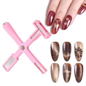 siyuwuro 5 in 1 Multi-functional Nail Magnet Tool Cat Eye Gel Nail Polish Manicure 3D Magnetic Stick Cross Shaped Magnet Nail Art Tools>Home DIY and Nail Salon Use (Pink)