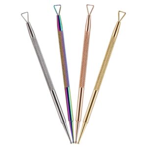 WRITWAA 4pcs Stainless Steel Nail Art Tools Set Triangular Cuticle Pusher Dotting Pen Easy Gel Polish Remover for Home Salon Use Golden Silver Rose Gold