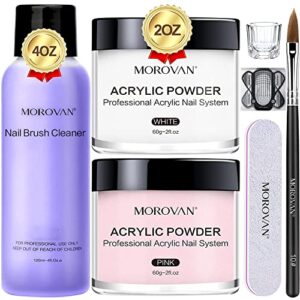 Morovan Acrylic Nail Kit – Pink White Acrylic Nail Powders Set With Nail Forms Acrylic Nail Brush for Nail Extension DIY Beginner Starter Kit