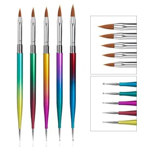 Feugole 5 Pcs Double Ended Nail Dotting Brushes, New Style Gradient UV Gel Acrylic Nail Brush Pen Set for Nail Art Tips, Nail Painting Pen Drawing Brush Tools Set for DIY Nail Art Designs