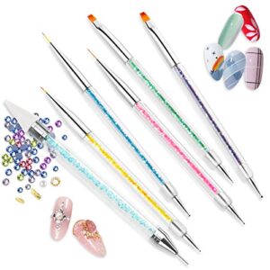 Kalevel 6 Pack Nail Art Brushes Liner Pen Rhinestone Picker Dotting Pen Wax Pencil Liner Brush Tool Double-Sided Blue