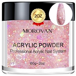 Morovan Glitter Light Acrylic Powder – 2oz Professional Acrylic Nail Powder Polymer Glitter Light Nail Powder for Acrylic Nail Extension Carving Nails