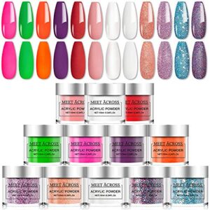 Dip Powder Nail Set Glitter Violet White Pink Dipping Powder Kit 12 Colors Acrylic Nail System Colorful Set Nail Art Powder by MEET ACROSS