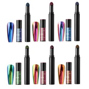 Chrome Nail Powder Pen – RoseFlower 6 Pcs Air Cushion Nail Powder Pen with Mirror Effect Glitter Nail Art Pens Eyeshadow Pens Nail Art Design Decoration Nails DIY Nail Art Manicure Tool