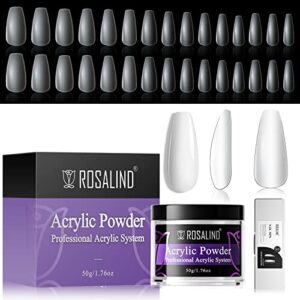 ROSALIND 300PCS Full Matte Medium Coffin Nail Tips with Opal White Acrylic Nail Powder for Women
