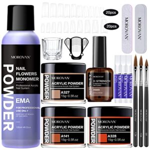 Morovan Acrylic Nail Kit – Monomer Acrylic Powder and Liquid Set for Acrylic Nail Extension 3 Colors Acrylic Nail Powder and Liquid Professional with nail Primer Acrylic Brush Nail Tips