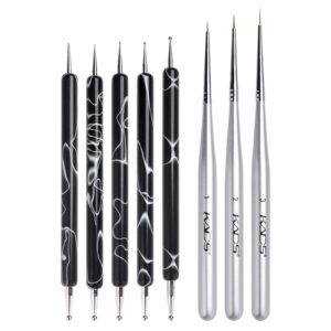 Rolabling 5Pcs/Set Double-ended Nail Art Dotting Pens & 3PCS/SET Nail Art Tips Drawing Brushes