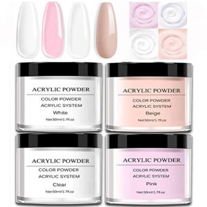 Nail Acrylic Powder Set> 1.7oz Clear + 1.7oz Pink + 1.7oz White + 1.7oz Cover Beige Acrylic Powder> 50g Each