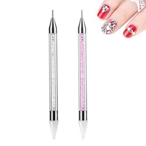 2 Pcs Rhinestones Picker Dotting Pen,Cooyeah Dual-ended Wax Nail Art Rhinestone Picker Pencil Gems Crystals Studs Picker Nail Art Tool