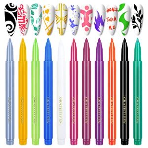 terbklf 12 Colors Manicure Paint Pen 3D Manicure Coloring Pen Strokes Nail Dotting Pen Outline PenDot Line Pen Manicure Brush Painting Manicure DIY Decoration Design Kit 4ml