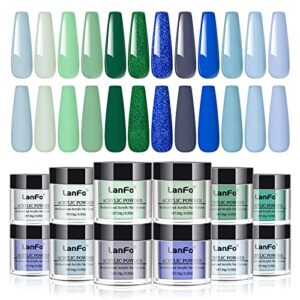LanFo 12 Colors Acrylic Powder Set Blue Green Glitter Acrylic Nail Powder Professional Acrylic Powder for Acrylic Nails Extension No Nail Lamp Needed