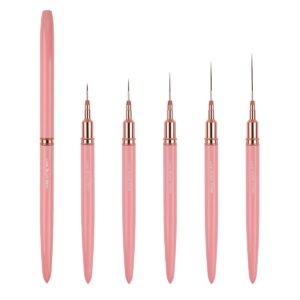 Nail Art Pens>Liner Brushes Set>5PCS Painting Nail Art Brush Set>Thin Details>Fine Drawing Sizes 5/8/12/20/25mm (Pink)