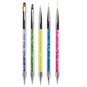 5 Pieces Nail Art Point Drill Drawing Brush Pen Manicure Care Tool Nail Brushes Double Ended Dotting Tools Set Nail Art Liner Brush for Home DIY and Salon Gift for Women Girl (1pcs)