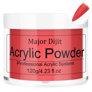 Major Dijit 4.23oz Acrylic Powder Long-Lasting Professional Crystal Polymer Nail Powder Acrylic Nail System Extension French Manicure>No Lamp Needed (Red)