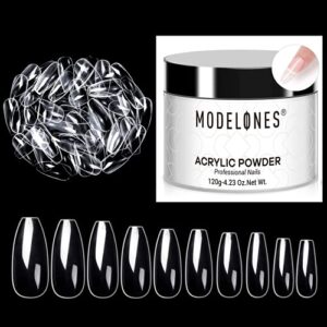600PCS Coffin Nails with Modelones 4.23oz Clear Nail Acrylic Powder