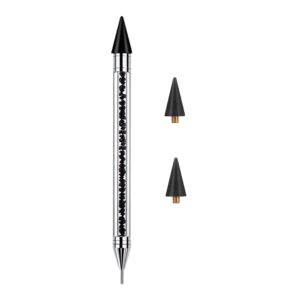 NFRBTD Rhinestone Picker Dotting Pen, Dual-Ended Nail Rhinestone Picker Tool, Nail Dotting Tool Wax Pencil, Gems Crystals Pickup Tool for Nail Art DIY (Black)