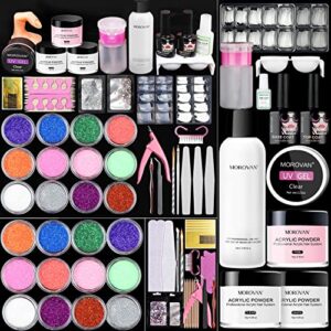 Morovan Acrylic Nail Kit – Glitter Acrylic Powder Set with Everything Professional Acrylic Nail Powder Set for Nails Supplies Acrylic Brushes Nail Tips Nail Art Decoration Tools DIY Nail Extension Kit for Starter