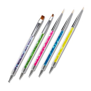 Healeved Nail Art Pen Set 5pcs Double-headed Wire Brush Pen Portable Durable Ideal for Diy Manicures