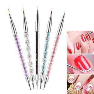 Anck 5 Pieces Dual-ended Painting Nail Design Brush Pen, Nail Art Liner Brushes, UV Gel Painting Nail Design Brush Pen, Nail Dotting Pen Brush Kit Nail Art Tool (5/7/9/11/20mm)