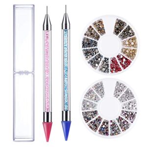 Nail Art Rhinestone Picker Dotting Pen, 2PCS Dual-ended Rhinestone Gems Crystals Studs Picker Wax Pencil Pen Crystal Beads Handle Manicure Nail Art DIY Decoration Tool, Nail Art Dotting & Painting