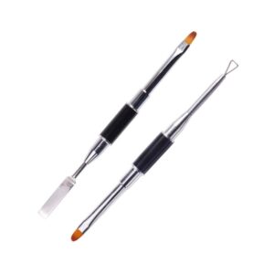 Hemoton 2pcs Double-headed Nail Art Pen with Brush Cuticle Pusher Tool Stainless Steel Nail Art Brush for Diy Manicure