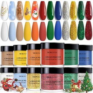 Morovan Acrylic Powder Set – 12 Colors Acrylic Nail Powder Professional Pure Glitter Color Polymer Colored Acrylic Nail Powder Polymer Beginner School Salon DIY Acrylic Nail Art Design