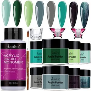 Janier Acrylic Powder – Colored Acrylic Nail Powder 8 Colors Green Series Glitter Polymer Acrylic Nail Powder with Professional Liquid Monomer for Sculpture Extension Carving Acrylic Nails