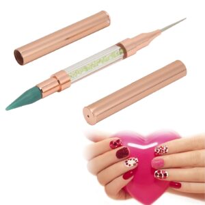 Dual Ended Dotting Pen, Wax Tip Rhinestone Pickup Tool Dotting Pen, Manicure Nail Art Tool for Picking Nail Rhinestones, Crystal(Green Font)