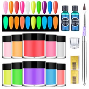 Acrylic Powder Kit Glow in The Dark> 8 Luminous Bright Colors Nail Extension Polymer Powder All in One Set for Professional Manicure Nail Art> No UV/LED Lamp Needed> 10ml / 0.34 fl.oz