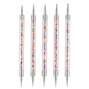 A Set of 5pcs Colored Beads Double Ended 2 Way Nail Art Dotting Pen Point Drill Nail Art Pen Manicure DIY Beauty Tool Accessories