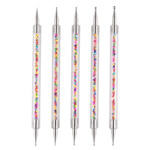 FLAVAS A Set of 5pcs Colored Beads Double Ended 2 Way Nail Art Dotting Pen Point Drill Nail Art Pen Manicure DIY Beauty Tool Accessories