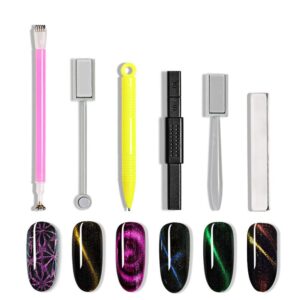 6 Pcs Nail Magnet Tool Set>Pure Vie Quality Enhanced Version Nail Magnet Pens And Strong Magnet Stick Dotting Pens For 3D Magnetic Cat Eye Gel Polish Powder Manicure Nail Art Tool