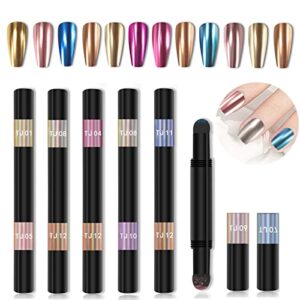 RoseFlower 6pcs Double Head Chrome Mirror Effect Nail Powder Pen>12 colors Nail Glitter>Air Cushion Nail Powder Pen>Sponge Stick Nail Glitter>Nail Art DIY Gel Nail Decoration Art Manicure Tool