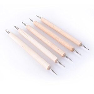 CLAVUZ 5pcs Wood Nail Art Dotting Pen Dotting/Marbleizing Tools for Rhinestone Pearl Flower Painting or Decoration