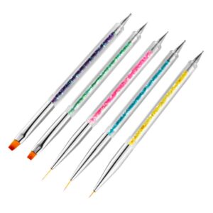 BIUDECO Nail Art Brush Set 5pcs Double Head Wire Drawing Pen Nail Dotting Pen Tools Lightweight Travel-friendly and Sturdy