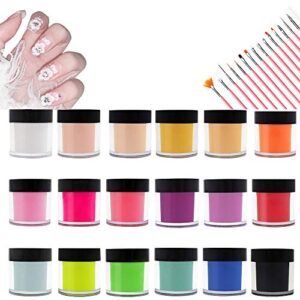 18 Colors Acrylic Nail Powder Sets with 15 Pcs Nail Brushes> Colored Nail Acrylic Powder for 3D DIY Manicure Art Nail Decoration