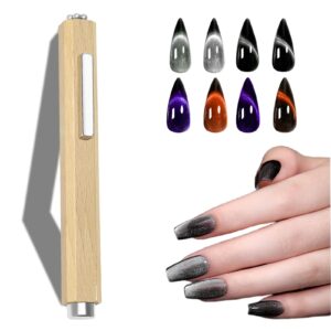 Nail Magnet,Wooden Handle Cat Eye Magnet,Strong Magnetic Nail Magnets for Cat Eye Gel Polish,3-in-1 Multifunctional for Home DIY Salon Studio,etc.
