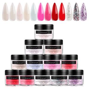 FIXROMA Acrylic Powder> 12 Colored Acrylic Nail Powder Clear White Colored Pink Beige Glitter Acrylic Powder for Professional and Beginners