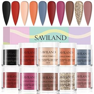 Saviland Acrylic Powder Fall Colors Set – 10 Colors Acrylic Nail Powder Professional Colored Nail Acrylic Powder Glitter Gold Red Orange Black Acrylic Powder for Nails Extension & Carving