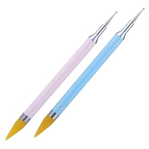 2 Pieces Nail Rhinestone Picker Dotting Pen,Dual-ended Studs Gems Crystals Beads Picker Wax Pencil Metal Handle Manicure Nail Art Decoration Tool（Pink+ Blue）