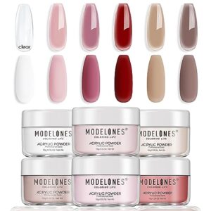 Modelones Acrylic Powder 6 Colors Acrylic Nail Powder Kit Pink Red Nail Acrylic Powder for Halloween 3D Acrylic Nail Art Nail Extension No Nail Lamp Needed (C6-Blushing Nude)