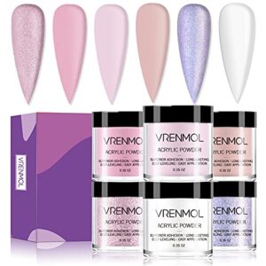 Vrenmol Pink Acrylic Powder Set – 6 Colors Acrylic Nail Powder> Professional Polymer Purple Glitter Acrylic Nail Set for Nail Extension and 3D Nail Art Design No Need Nail Lamp