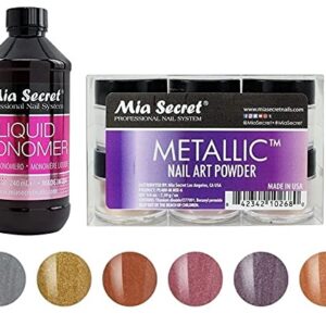 Mia Secret – Monomer 8 oz + Metallic 6 Colors Set