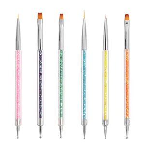 Nail Art Brushes, Nail Art Point Drill Drawing Brush, 6 PCS Double Ended Nail Design Kit Nail Dotting Pen Liner Brush Tools Set for DIY And Salon Nail Art Designs