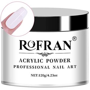 ROFRAN White Acrylic Nail Powder 4.23oz Professional Acrylic Nail System Large Capacity Nail Art Powder for Nail Extension，Acrylic Powder Odor-Free and Long-Lasting> No Needed Nail Lamp Curing