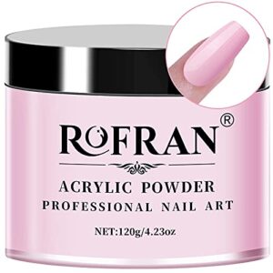 ROFRAN Acrylic Powder 4.23oz Light Pink Color Professional Acrylic Nail System Large Capacity Nail Art Powder for Nail Extension> Odor-Free> and Long-Lasting> No Needed Nail Lamp Curing