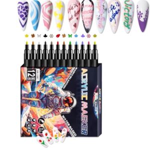 Hinourisha12pcs 3D Nail Art Pens Set>Acrylic Nail Paint Pens Kit>Nail Varnish Pens for Real Nail>Nail Art Graffiti Pen Quick-drying Waterproof Nail Point Line Art Tool for Nail DIY