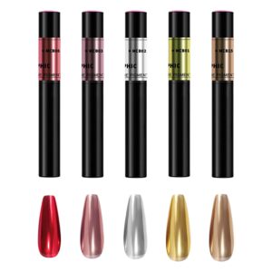 5PCS Air Cushion Nail Powder Pen Holographic Nails Powder with Mirror Effect>Manicure Cushion Magic Pen>Laser Gold and Silver Colored Phantom Sponge Nail Pen>5 Colors